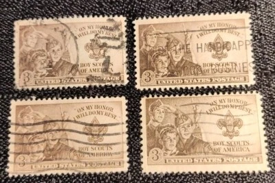 Lot Of 4 US Postage Stamps 3¢ Boy Scouts of America On My Honor 1950 *28 - Image 1 of 4