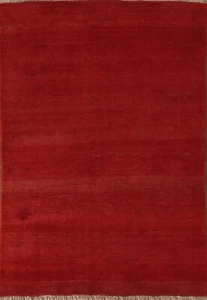 Solid Color Contemporary Gabbeh Rug 5x7 Handmade Wool Red Carpet - Picture 1 of 12