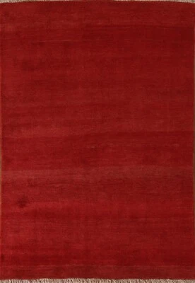 Solid Color Contemporary Gabbeh Rug 5x7 Handmade Wool Red Carpet - Image 1 of 4