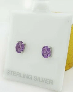 GENUINE 1.24 Cts AMETHYST STUD EARRINGS .925 Sterling Silver - NEW WITH TAG - Picture 1 of 3