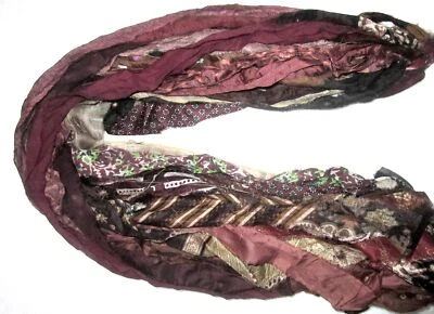 @ 12 yards Unstitched Recycled PURE Silk Sari Ribbon Yarn tassels SKEINS Coffee - Image 1 of 4