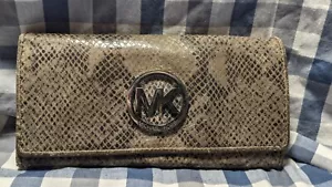 Michael Kors Fulton Klappe kontinentalgraue Kieselleder Geldbörse Schlange geprägt - Bild 1 von 18