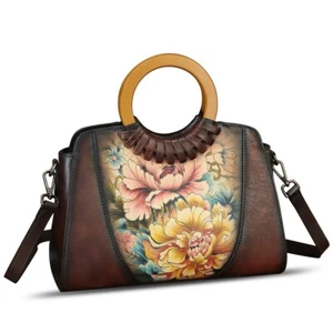 Genuine Leather Purse and Handbag for Women Hand Painted Crossbody Shoulder Bag - Picture 1 of 7