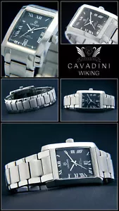 Edle Herrenuhr CAVADINI massiv Edelstahl mit Datum rechteckig CV-1235 schwarz - Bild 1 von 1