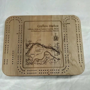 Grafton Harbor Illinois Missouri Cribbage Board Lake Art Games Lake Decor - Picture 1 of 3