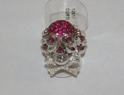 925 Solid Silver Skull Rubies Gemstone Unisex Fashion Stud 0.5CT Round Ruby Ring - Image 1 of 4