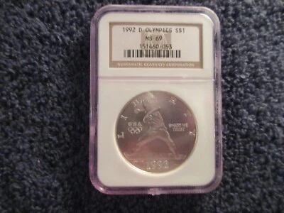 1992D BASEBALL Olympics Uncirculated U.S. Silver Dollar NGC MS69  Authenticated  - Image 1 of 4