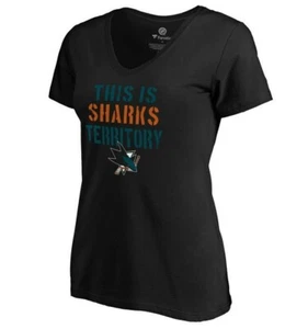 NEW Women's San Jose Sharks Territory Fanatics V-Neck Tee T-Shirt Ctn Black XL - Picture 1 of 9