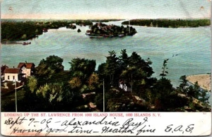 THOUSAND ISLANDS, New York, NY Looking Up the St. Lawrence River, VTG Postcard - Picture 1 of 2