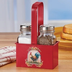 3 Piece Country Rooster with Sunflowers Salt & Pepper Shakers with Caddy - Picture 1 of 1