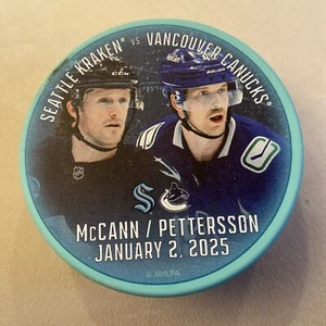 SEATTLE KRAKEN 2024 Vancouver Canucks Puck 1/2/25 Jared Mccann Elias Pettersson - Picture 1 of 2