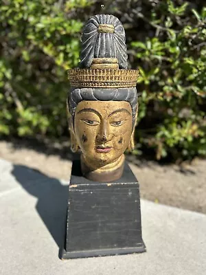 Rare Antique Japanese Edo Wooden Sculpture Bodhisattva Head Or Guanyin • 2,280.82$