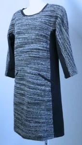 REBECCA TAYLOR Gray Tweed Contrasting Black Panel Leather Trim LS Dress Sz 6 - Picture 1 of 9