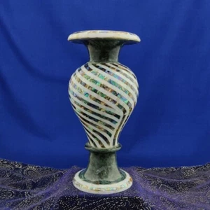 Vaso fiori marmo verde 12" abalone conchiglia scopa intarsiata lavoro per decorazioni da esposizione - Foto 1 di 8