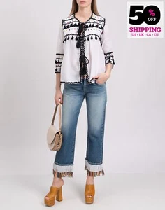 RRP€300 DODO BAR OR Button-Up Shirt Size M White Studs Tassels Round Neck - Picture 1 of 6