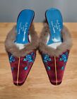 Paul Smith Shoes for Emma Hope Satin Fur Trim Mules Kitten Heels, Size 39, UK6