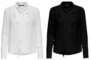 ONLY Damen Hemd Bluse Tunika onlNEW INTU LS FRILL SHIRT Rüschen schwarz langarm - Picture 1 of 2