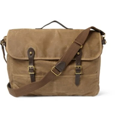 NWT J Crew Khaki Abingdon Waxed Canvas Messenger Bag Laptop F1415 - Image 1 of 4