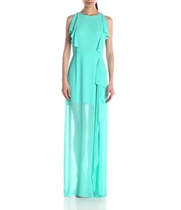 NEW BCBG MAXAZRIA BRIGHT TURQUOISE MARIBEL RUFFLED GOWN JGK68G16/L458A SIZE 6 - Picture 1 of 2