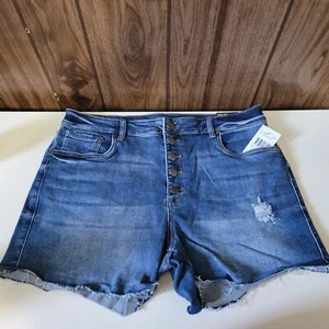 Kut From The Kloth hoch geschnittene Denim-Shorts mit Knopfleiste Größe 16 neu mit Etikett - Bild 1 von 7