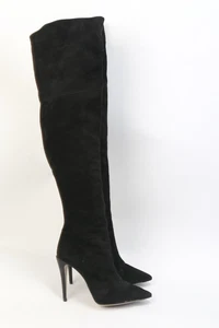 Calvin Klein Collection  Black Suede Pointed Toe Over the Knee Boots Size 37.5 - Picture 1 of 16