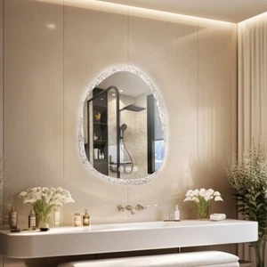 WISFOR 28/32/36'' Unique Irregular Wall Illuminated Bathroom Lighted Mirror Gift - Picture 1 of 15