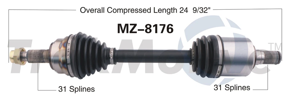 适用于马自达 6 2009 - 2013 3.7L V6 前发球杆左 CV 轴轴 SurTrack MZ-8176 — 第 1/1 张图片