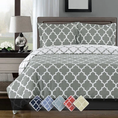 8PC 100% Cotton Meridian Bed in a Bag- Duvet Set- Sheets & White Comforter - Image 1 of 4