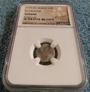 1772-1783 Spanish Empire (Mo Mint) 1/2 Real, NGC Genuine, El Cazador shipwreck - Picture 1 of 2