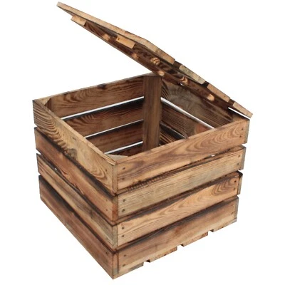 Holzkiste Geflammte Apfelkisten Obstkisten Weinkiste Holztruhe Deko 30x30x32cm  - Bild 1 von 4