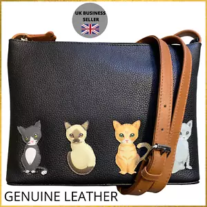 Sitzende Katzen klassische weiche Leder kleine Umhängetasche Katzentasche - Mala Leder 7225 65 - Bild 1 von 14