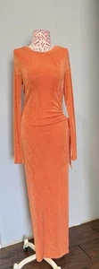12th Tribe Orange Long Sleeve Bodycon Side Cutout Side Slit Evening Club Dress M - Picture 1 of 7