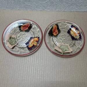 Hermosos platos de postre pintados a mano ~ hojas de caída ~ vidrio transparente ~ 7” ~ juego de 2 - Imagen 1 de 5