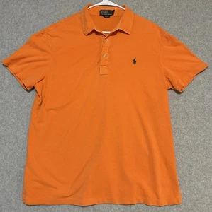 Polo Ralph Lauren Mens XL Featherweight Mesh Green Pony Orange Short Sleeve Polo - Picture 1 of 8