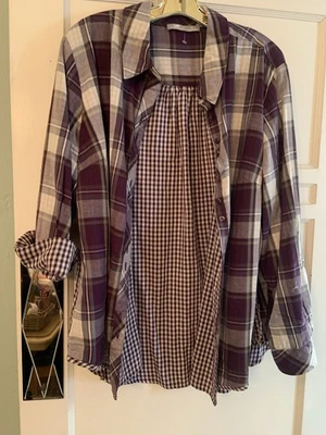 LEE RIDER Plum Green Plaid Check Cotton No Gap Snap Long Sleeve Blouse NWT 1X - Image 1 of 4