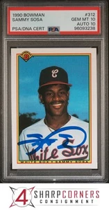1990 BOWMAN #312 SAMMY SOSA RC WHITE SOX PSA 10 DNA AUTO 10 - Picture 1 of 3