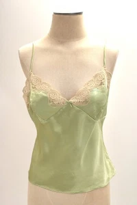 Y2K grün Satin Slip Tank Top Spitze Medium Babydoll Fee Kokett Laune - Bild 1 von 9