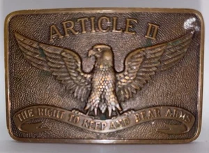 Vintage Messing Waffenrechte Artikel II Recht Waffen zu tragen 2nd Amendment Gürtelschnalle - Bild 1 von 9