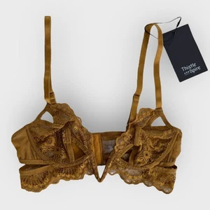 Thistle & Spire Kane V-wire Lace Bra Size 32A Liquid Gold Cut-Out Sheer Lingerie - Picture 1 of 9