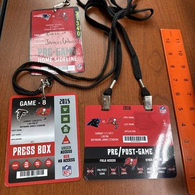 Lote de 3 pases laminados laterales de prensa Tampa Bay Buccaneers 2015 2016 2017 Foto 1 de 4