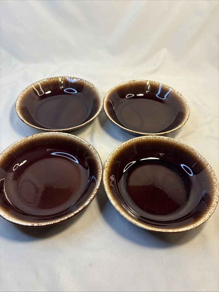 Juego de 4 ensaladeras de sopa con brida BROWN DRIP cerámica esmaltada cocina rústica EE. UU. Foto 1 de 4