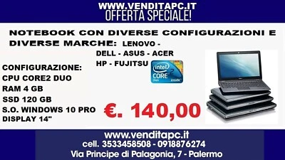 NOTEBOOK COMPUTER PORTATILE USATO RICONDIZIONATO RAM 4GB SSD 120GB W10P GARANZIA - Immagine 1 di 4