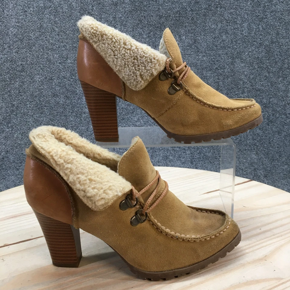 Botas talladas con volantes para mujer 7 M botín al tobillo sauce marrón gamuza piel de oveja tacones cubanos Foto 1 de 4