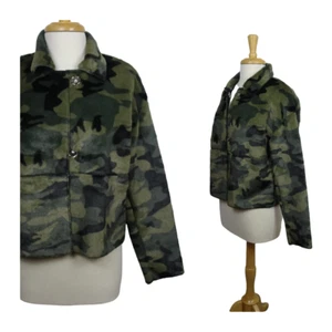 New NVLT Vincenza Camo Faux Fur Jacket Collared Snap-Front Oversized Women's XS - Picture 1 of 12