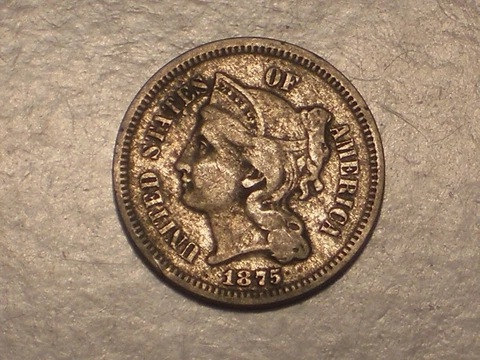 1875 Three Cent Piece (VF, Scarcer, & Attractive) Cover