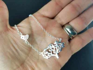 Tree-Bird Sterling Silver Necklace Q - Picture 1 of 5