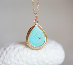 Turquoise Nevada 8 Mine 14K Gold Pendant Handmade Rare Nevada Turquoise Necklace - Picture 1 of 11