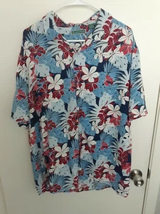 Cubavera Mens Large Red White & Blue Floral Button Up S/S Camp Shirt EUC - Picture 1 of 3