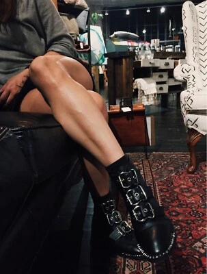 Серебряные сапоги с заклепками Topshop @ ASOS Alfie с пряжкой черные кожаные на лодыжке UK8/EU41 - Изображение 1 из 4