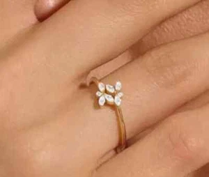 14KYellow Gold Plated 2Ct Marquise Cut Real Moissanite Floral Design Ring - Picture 1 of 9